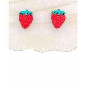 NEW WHITE LABEL women's wooden strawberry studs earrings in red